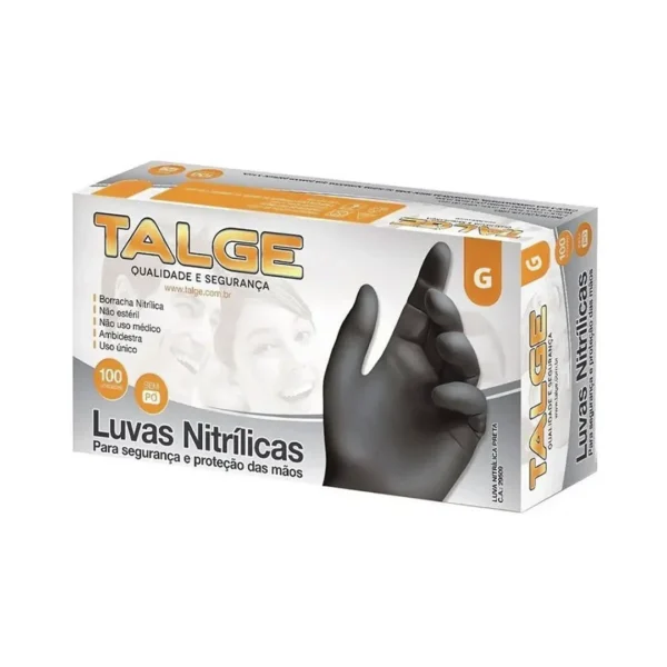 Luva Nitrílica 100un Descartável Preta Sem Pó - Talge