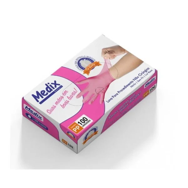 Luva para Procedimento Nitrílo Sem Pó Rosa - Medix